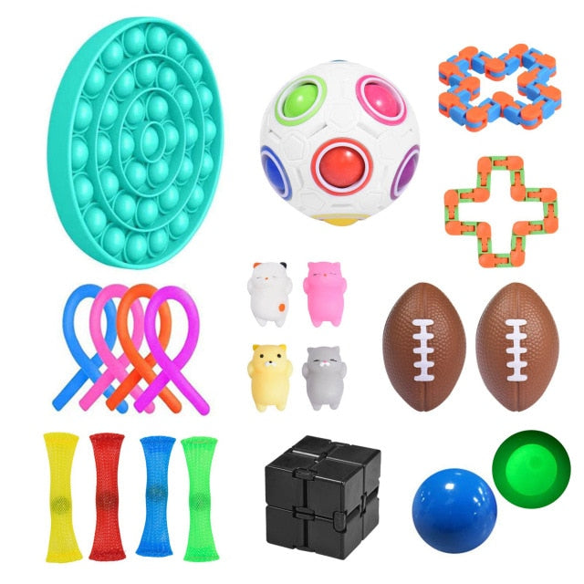 20/21/22PCS Fidget Sensory Toy Pack Stress Relief Toys Autism Anxiety Relief Stress Pop Bubble Fidget Toys For Kids Adults