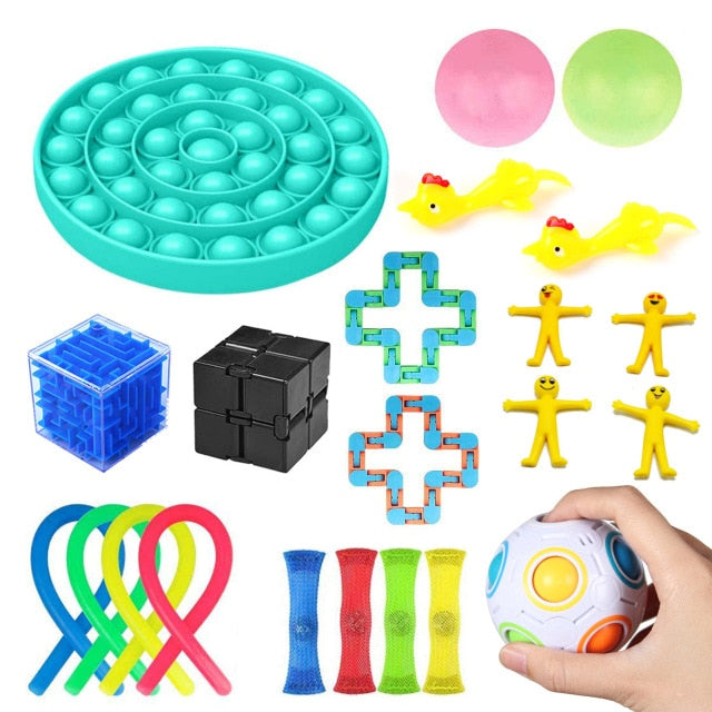 20/21/22PCS Fidget Sensory Toy Pack Stress Relief Toys Autism Anxiety Relief Stress Pop Bubble Fidget Toys For Kids Adults