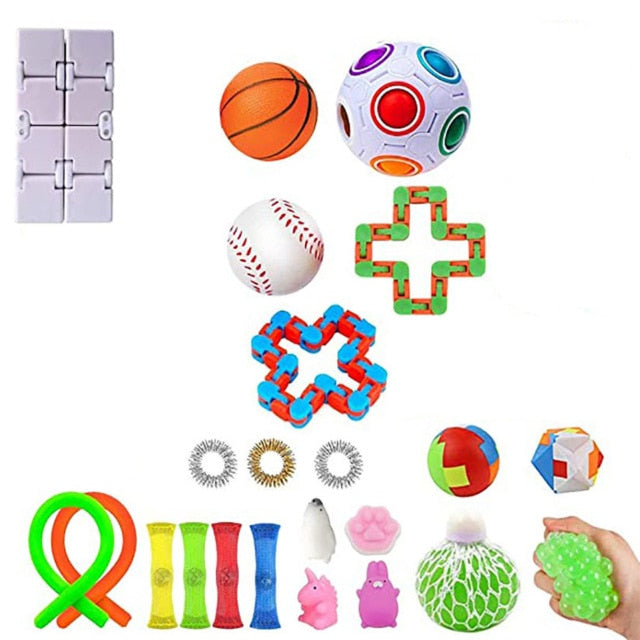 20/21/22PCS Fidget Sensory Toy Pack Stress Relief Toys Autism Anxiety Relief Stress Pop Bubble Fidget Toys For Kids Adults