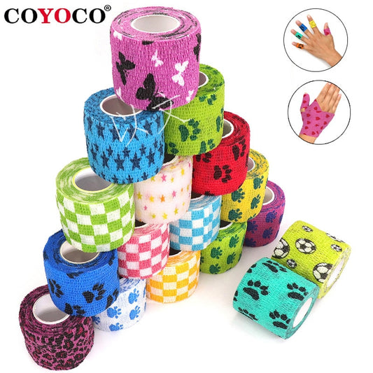 1 pcs Printed Medical Self Adhesive Elastic Bandage 4.5m Colorful Sports Wrap Tape for Finger Joint Knee First Aid Kit Pet Tape